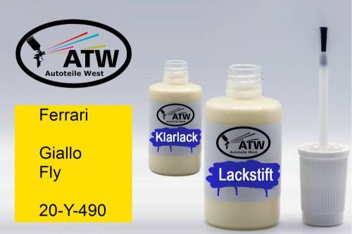 Ferrari, Giallo Fly, 20-Y-490: 20ml Lackstift + 20ml Klarlack - Set, von ATW Autoteile West.